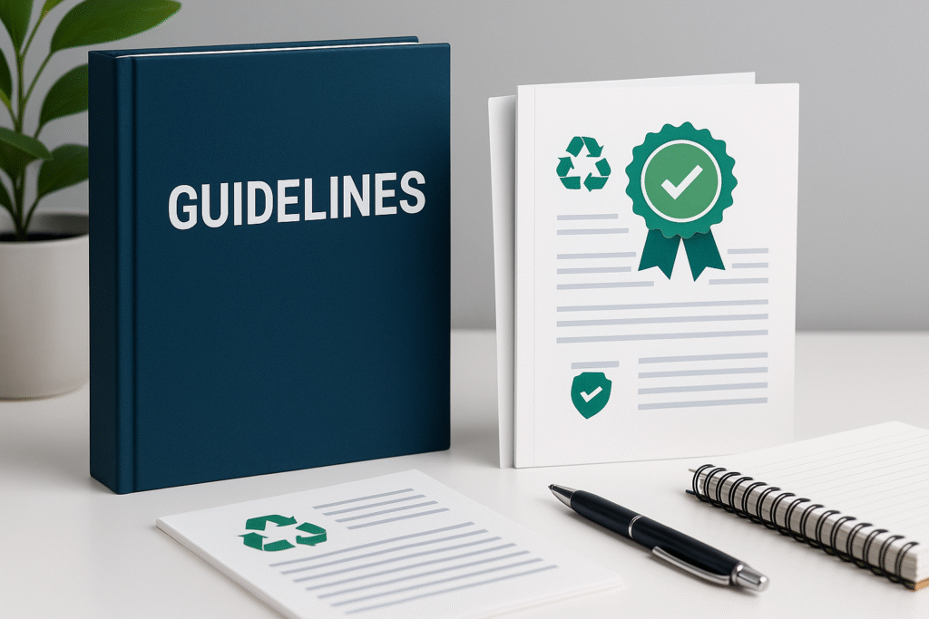 Rulebooks and compliance documents representing professional resources for companies on waste management.