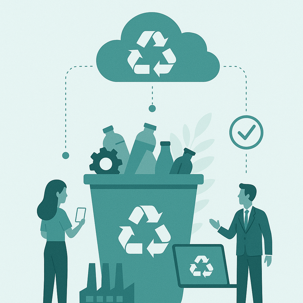 Digital waste management and recycling illustration reflecting Zecomy’s role in India’s zero waste economy.